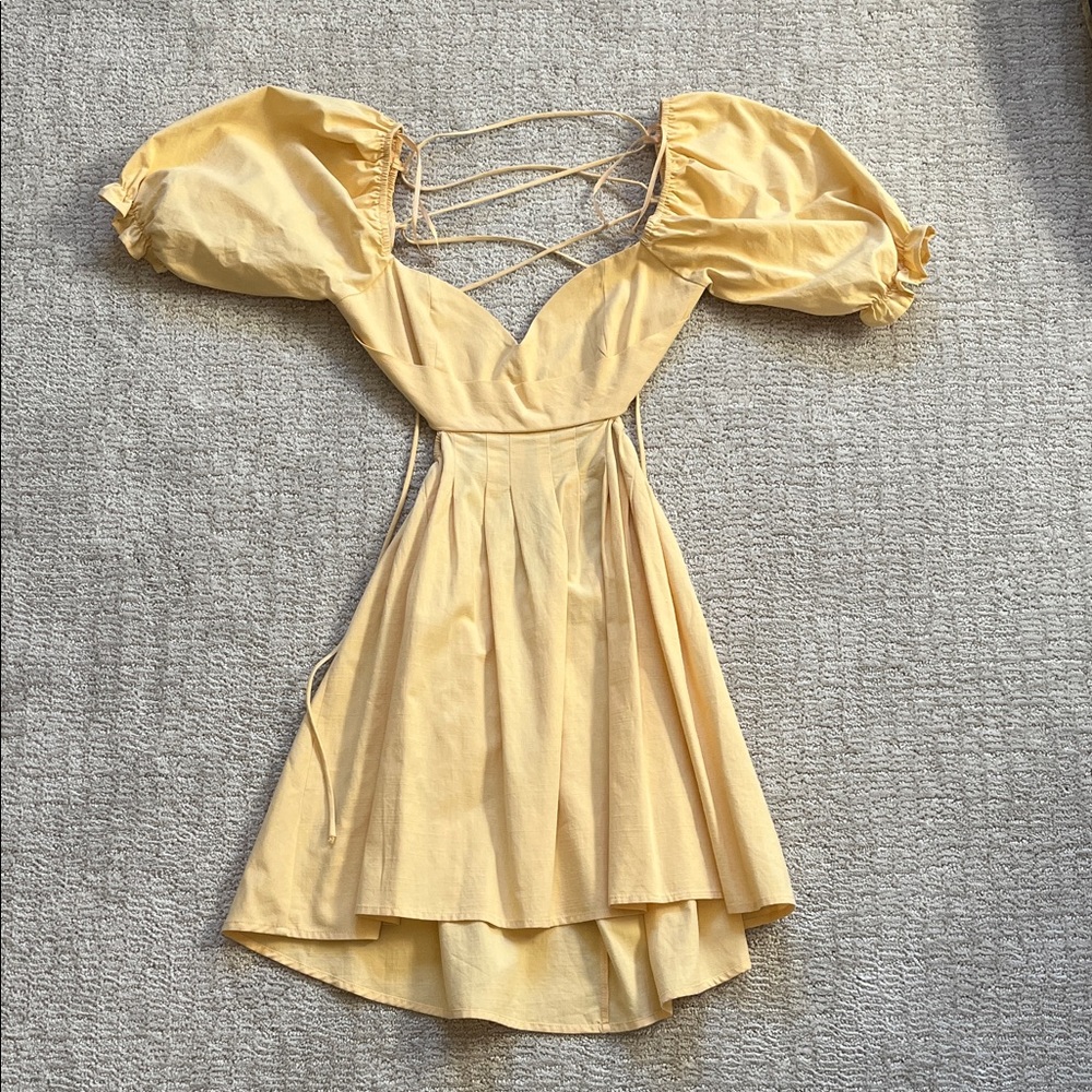 Chic Yellow Puff Sleeve Mini Dress